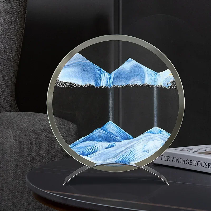 قاعدة معدنية Sandscape تتحرك الرمال صورة فنية الحركية الرمال المتحركة السائل الساعة الرملية تتدفق الرمال اللوحة مكتب ديكور المنزل الهدايا #3