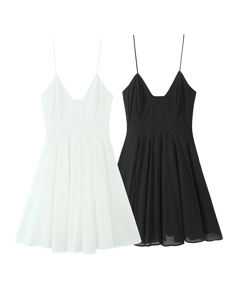 

Women Spaghetti Strap Black A-line Dress Summer Backless Slim Mini Dresses