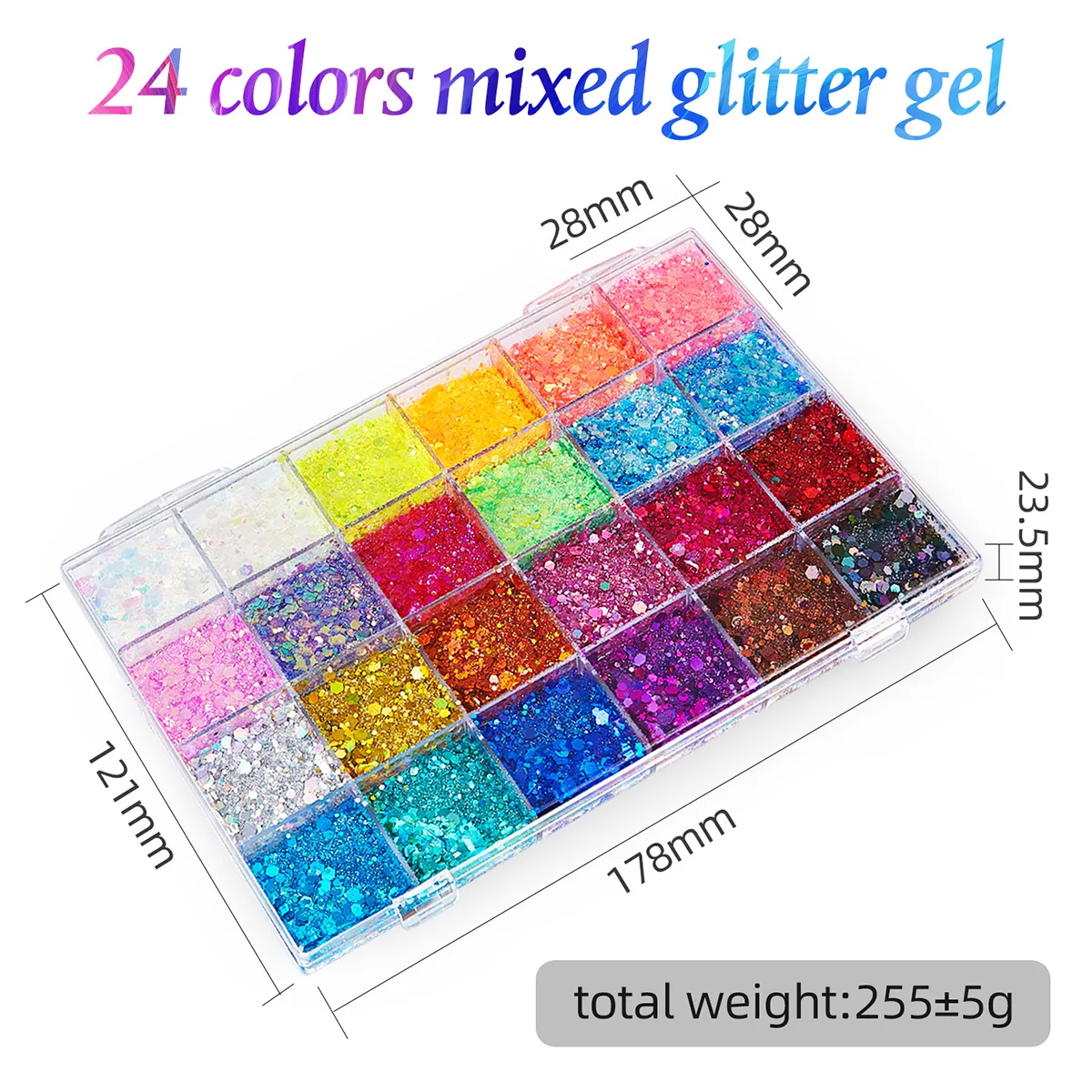 No Logo 24 Colors Chunky Glitter Face Body Gel Sequin Eyeshadow Palette Lips Nails Hairs Makeup Shimmer Body Glitter Primer Gel