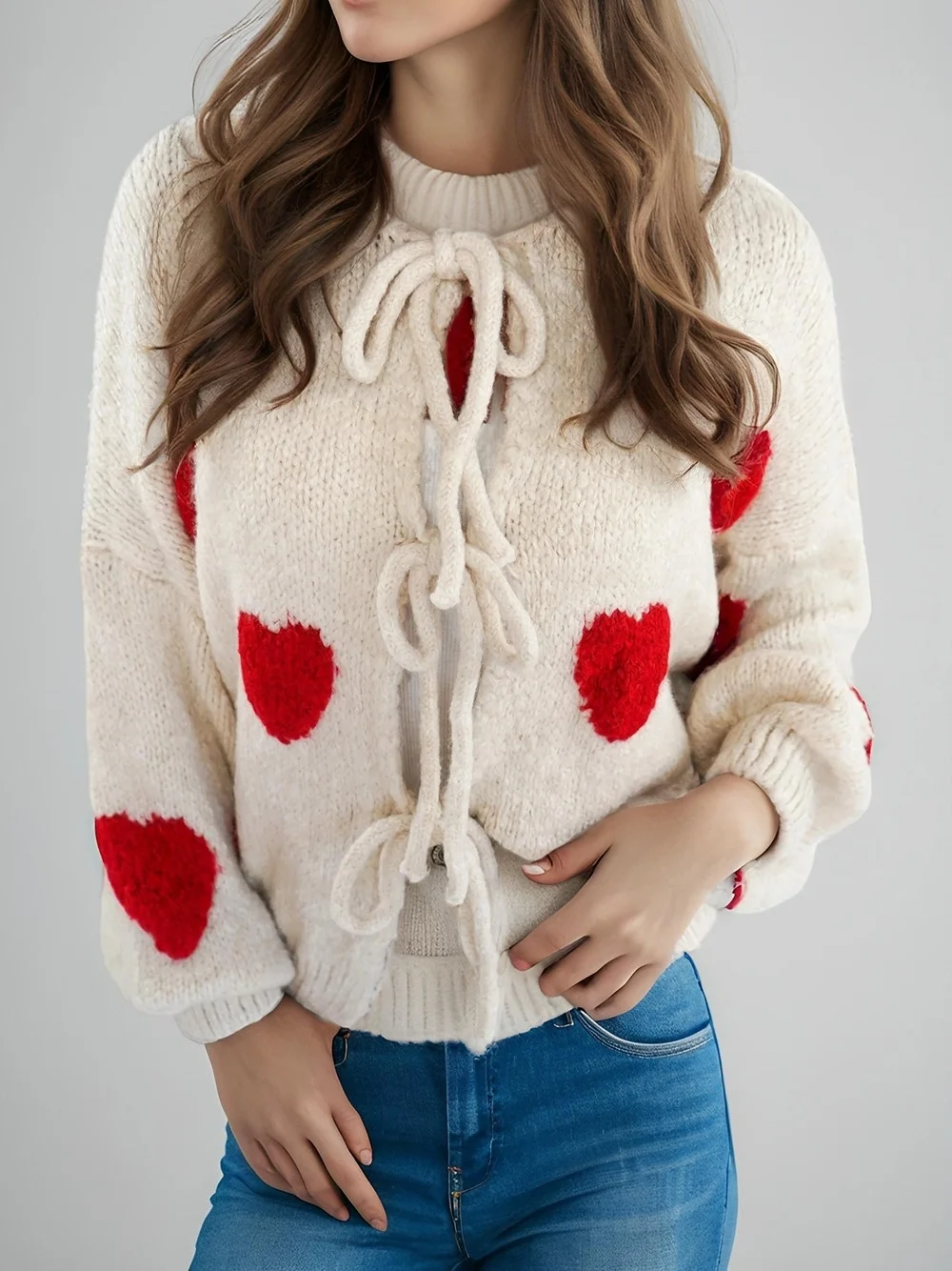 

Love Embroidery round Ne Knitted Sweater Autumn Winter Street Sle Loose Fit Long Sve Coat with Belt Pure Color Women