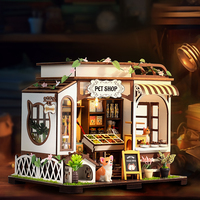 Pet Shop Wooden Mini Doll House Kit Handmade 3D Puzzle Assembly Model Building Toys Home DIY Small House With LED Light Gifts