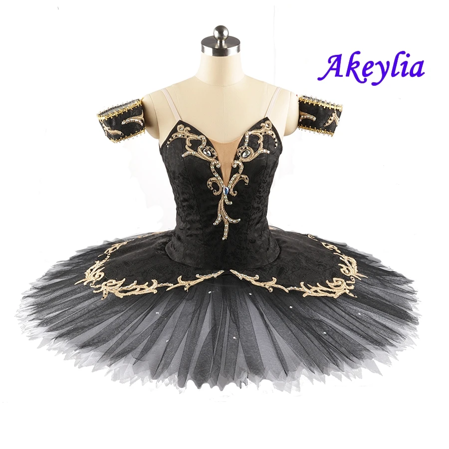 Black gold Professional Ballet Tutu No elasticity Performance Black Swan Lake YAGP Ballet pancake Stage Costumes Women JN0200