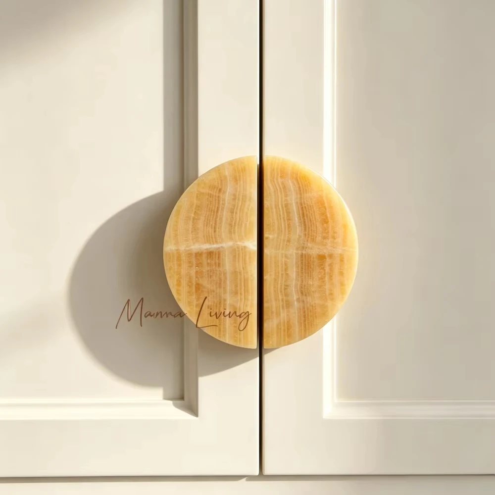Yellow Onyx Stone Furniture Handle Wabi Sabi Natural Marble Door Handle Design Cabinet Drawer Glass Door Pull