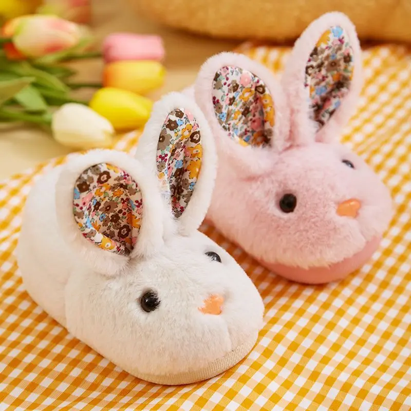 Kawaii Babi Rabbit Slippers Children Cute Animal Kids Indoor House Plush Slippers Winter Warm Fuzzy Bunny Shoes