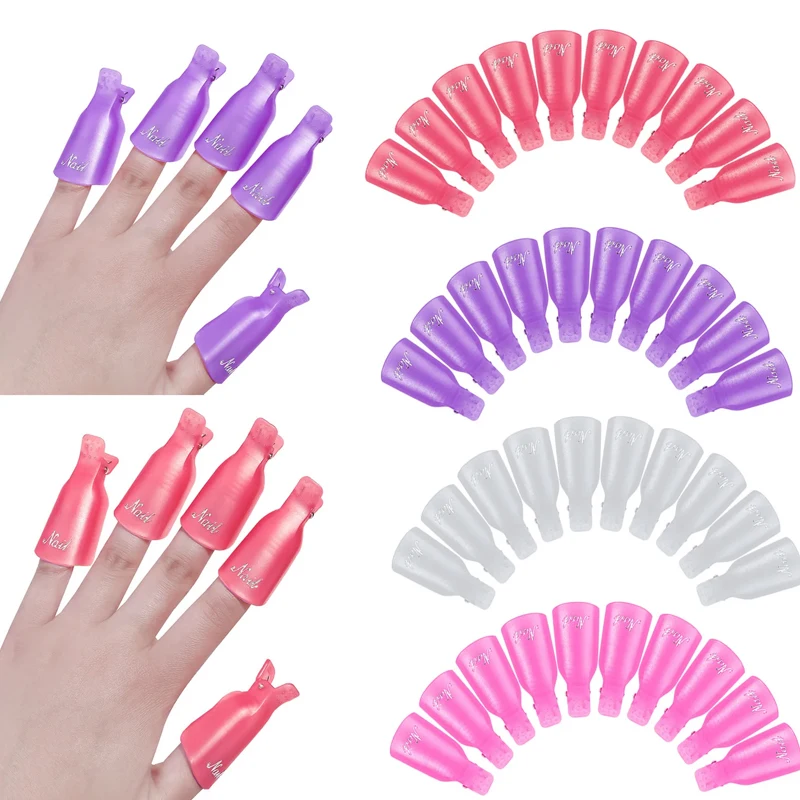 10 unidades/caja de clips para quitar esmalte de gel UV, clips de acrílico coloridos para remojar uñas, herramientas de manicura DIY para limpieza de uñas y envoltura de dedos