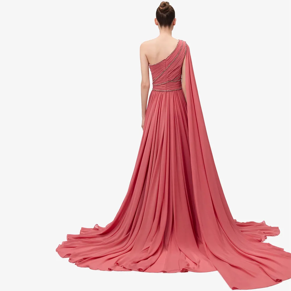 فساتين سهرة مخصصة بكتف واحد مطرز بالترتر على شكل حرف A مع فستان سهرة رسمي مع شال طويل منقسم