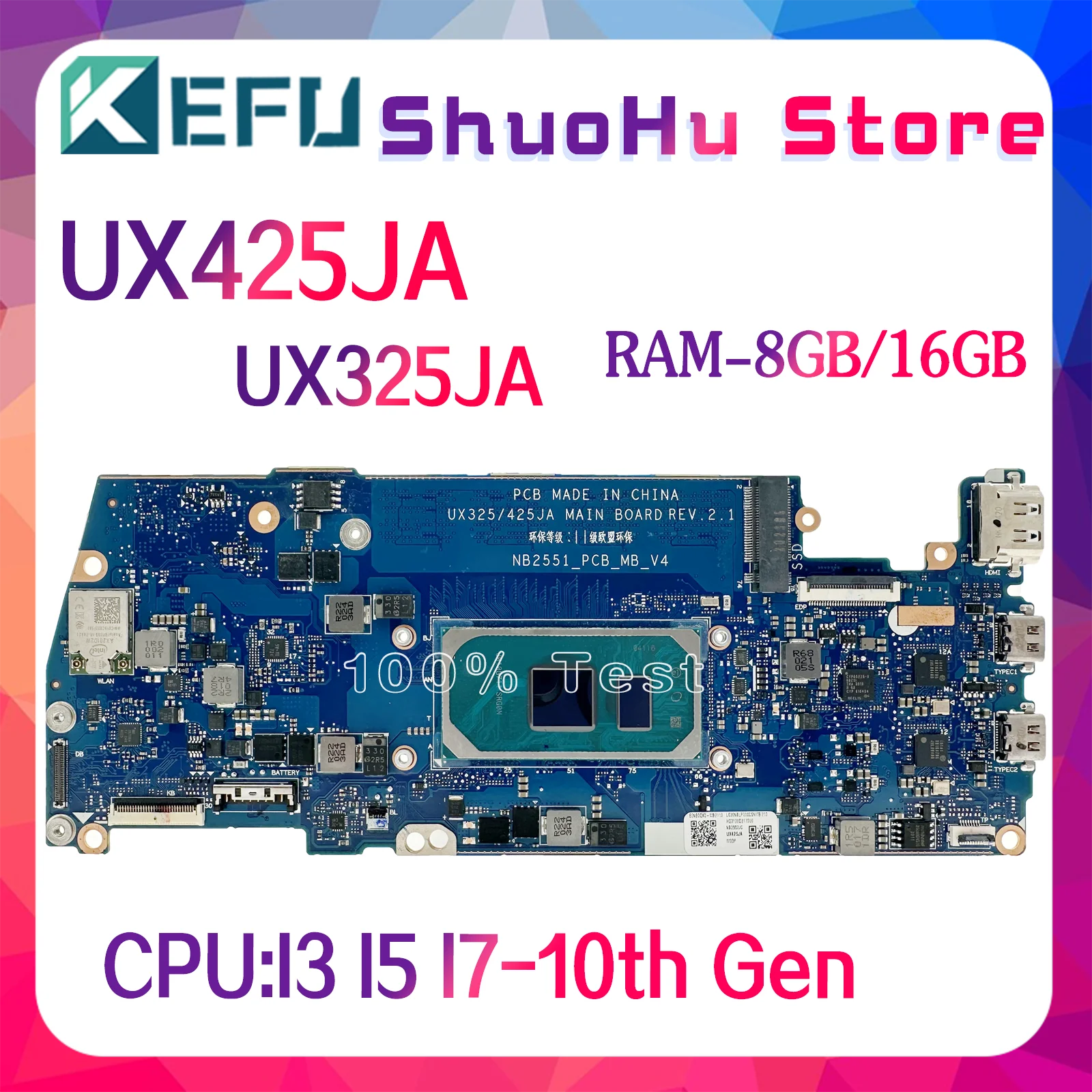 KEFU UX325JA Mainboard For ASUS UX425JA U4700JA BX425JA RX425JA UX325 U3700JA BX325JA RX325JA Laptop Motherboard i5 i7 10th Gen