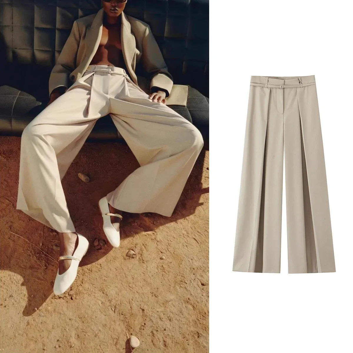 

Fangokv 2025 Spring Summer Womens Wide Leg Pants High Waist Loose Fit with Thin Belt Casual Straight Wide Leg Trousers
