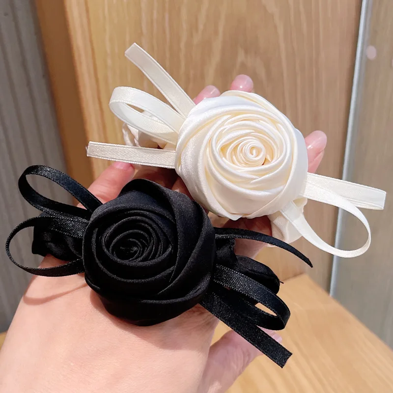 French Retro Fabric Rose Large Intestine Hair Band Elegant Bow  High-Grade Scrunchies  Резинки Для Волос  Girl Hair Accessoires