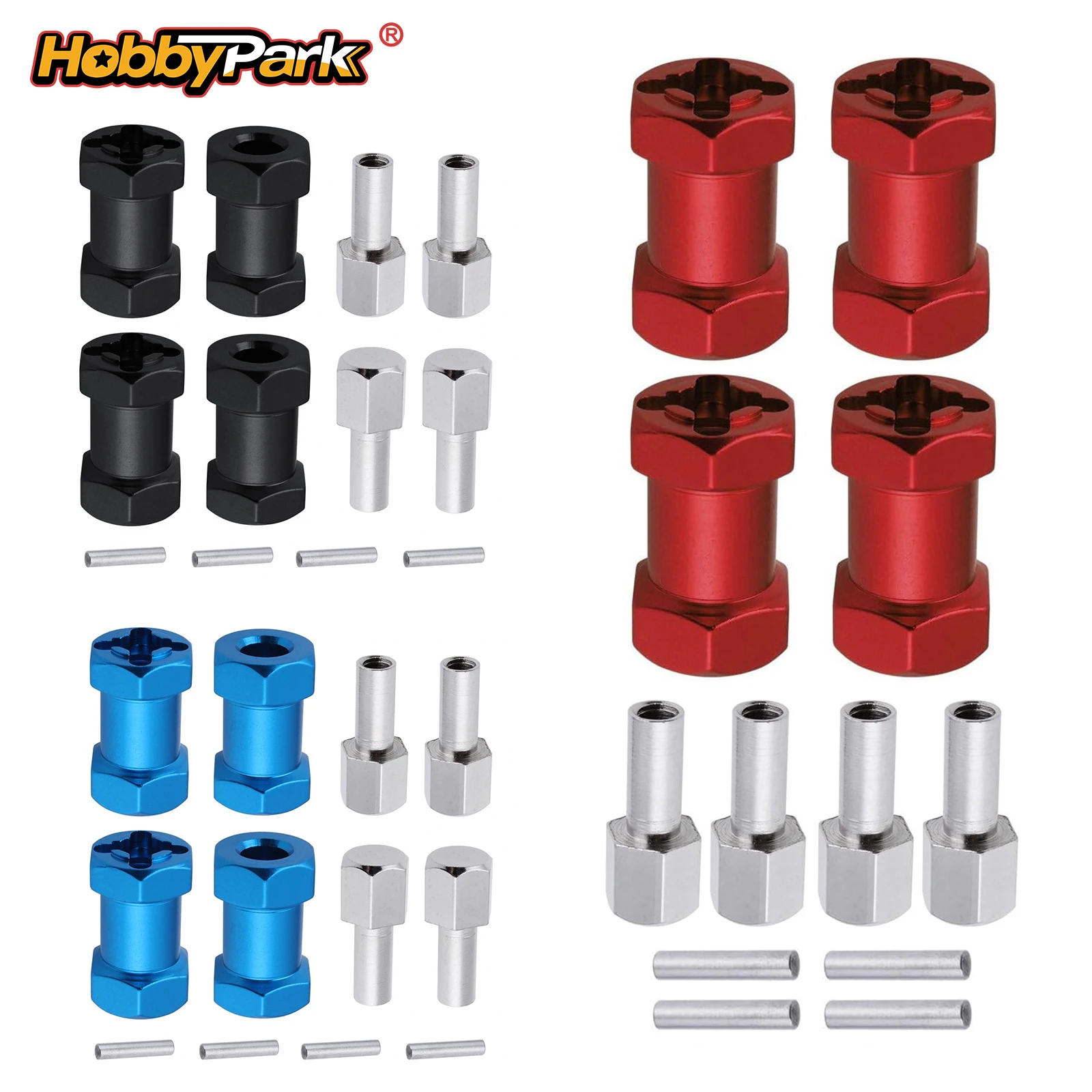 HobbyPark 12mm Wheel Hex Drive Hubs Combiner Coupler Aluminum 20mm Offset Extension for 1/10 RC Crawler Car Parts 4-Pack