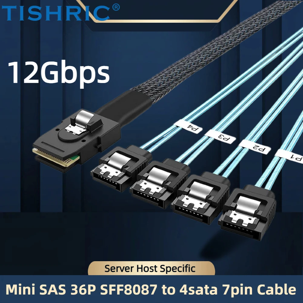 

TISHRIC Mini SAS HD SFF-8643 SFF-8087 To SAS 29+15P 4xSATA SFF-8482 Power Cable Splitter 0.5/1M For Hard Drive Controller Serve