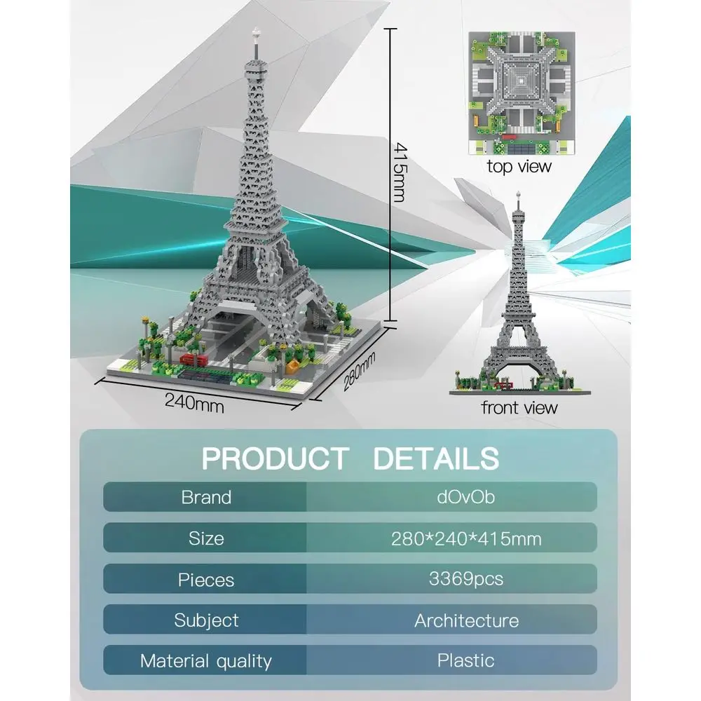 Eiffel Tower 3D Puzzle with 3369 Miniature Bricks, Architectural Toy for All Ages