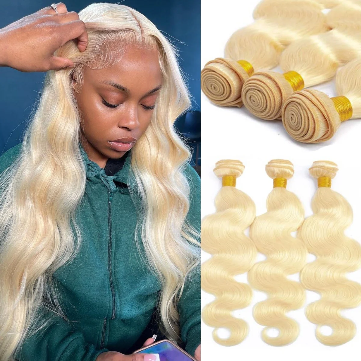 Body Wave Human Hair Bundles 613 Blonde Curly Bundles Hair Extension 1/3/4 Bundle 100% Human Hair No Shedding Cosplay Hair Weave