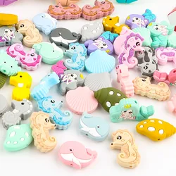 Sunrony 5/10Pcs Ocean Series Silicone Beads New Seahorse Mermaid Shell For Jewelry Making Bulk DIY Pacifier Chain Accessories