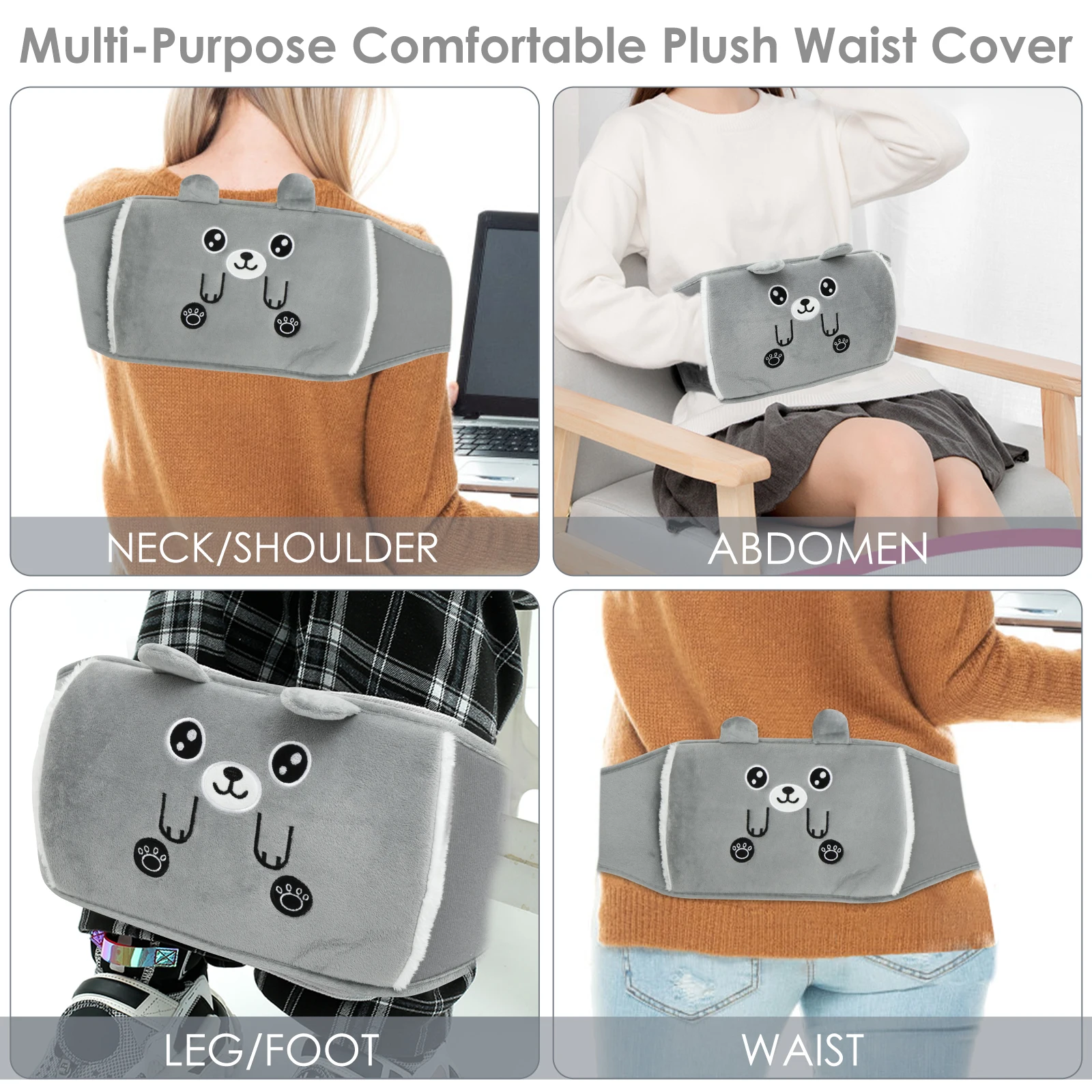 Wearable Hot Water Bottle Belt Plush Wrap Around Hand Warmer with Cover Safe Comfortable Rubber Hot Water Bag Large Capacity 1 L