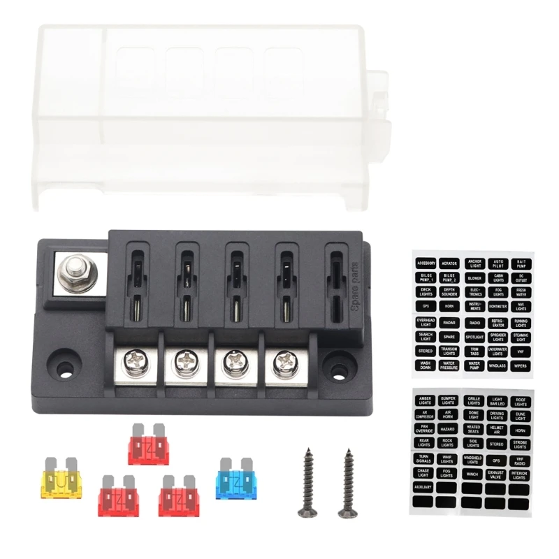 100A 4 Way Blade Fuses Block Fuses Box with Positive Power Inputs Negative Bus,4 Circuit Fuses Holder ATC/ATOFuses Block