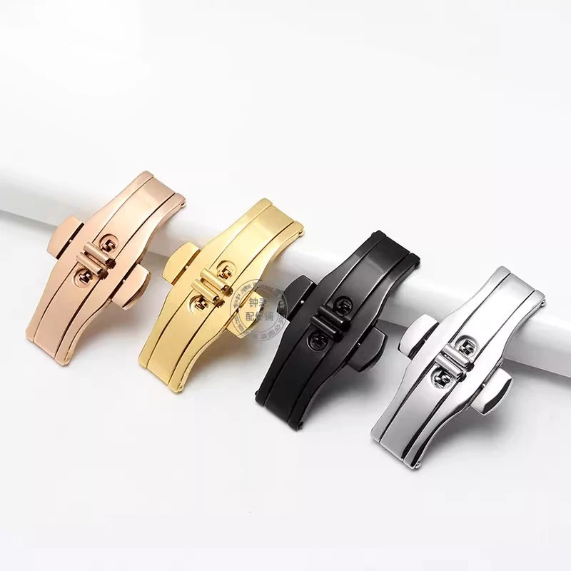 男性と女性のためのステンレス鋼の時計バックル,hボタンバタフライクラスプ,シルバー,ゴールド,ローズゴールド,折りたたみ式ストラップ,5mm, 6mm