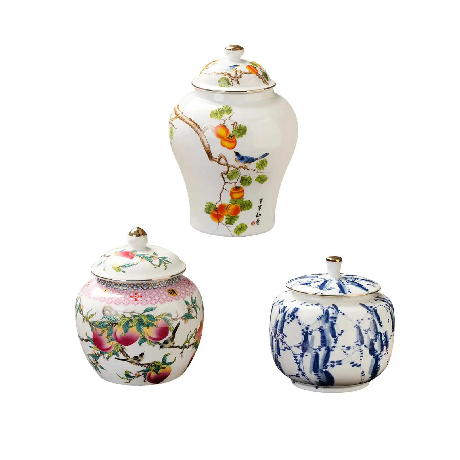 Ceramic Ginger Jar Multifunction Table Centerpiece Porcelain Temple Jar for Dining Room Kitchen Wedding Countertop Decoration