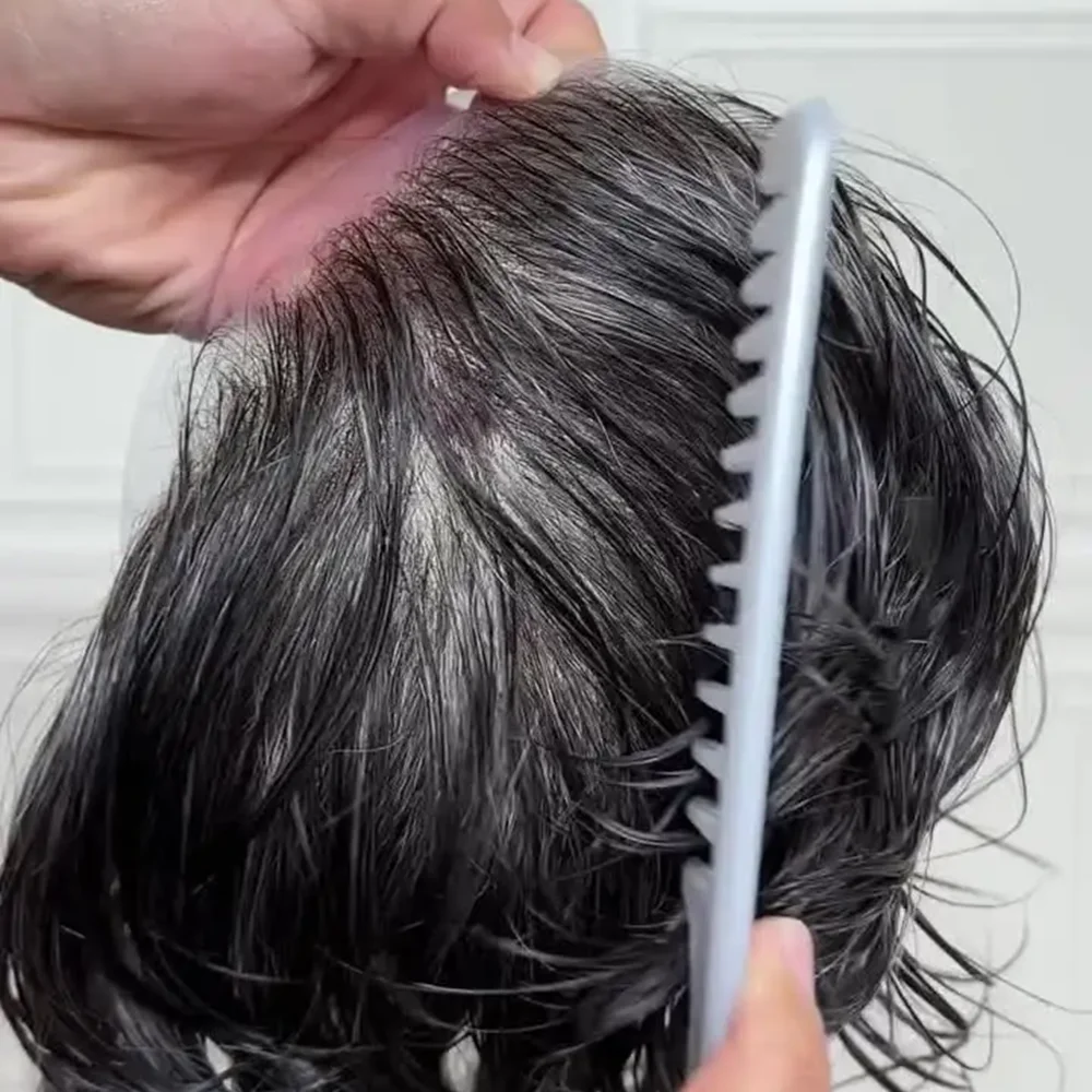 شعر بشري أوروبي غير قابل للاكتشاف للرجال، بدلة شعرية طبيعية للغاية 1b65 240 #   شعر بني ورمادي 0.03 ملم شعر مستعار رقيق