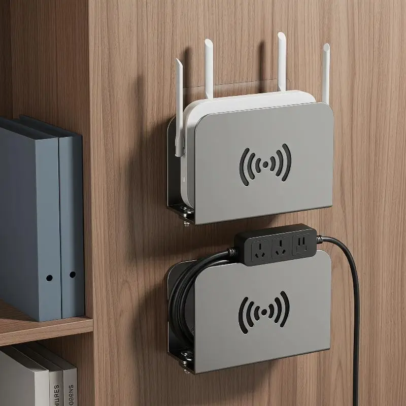 Wall Mounted WiFi Router Holder No Punch Installation Heat Dissipation Holes For Home Office