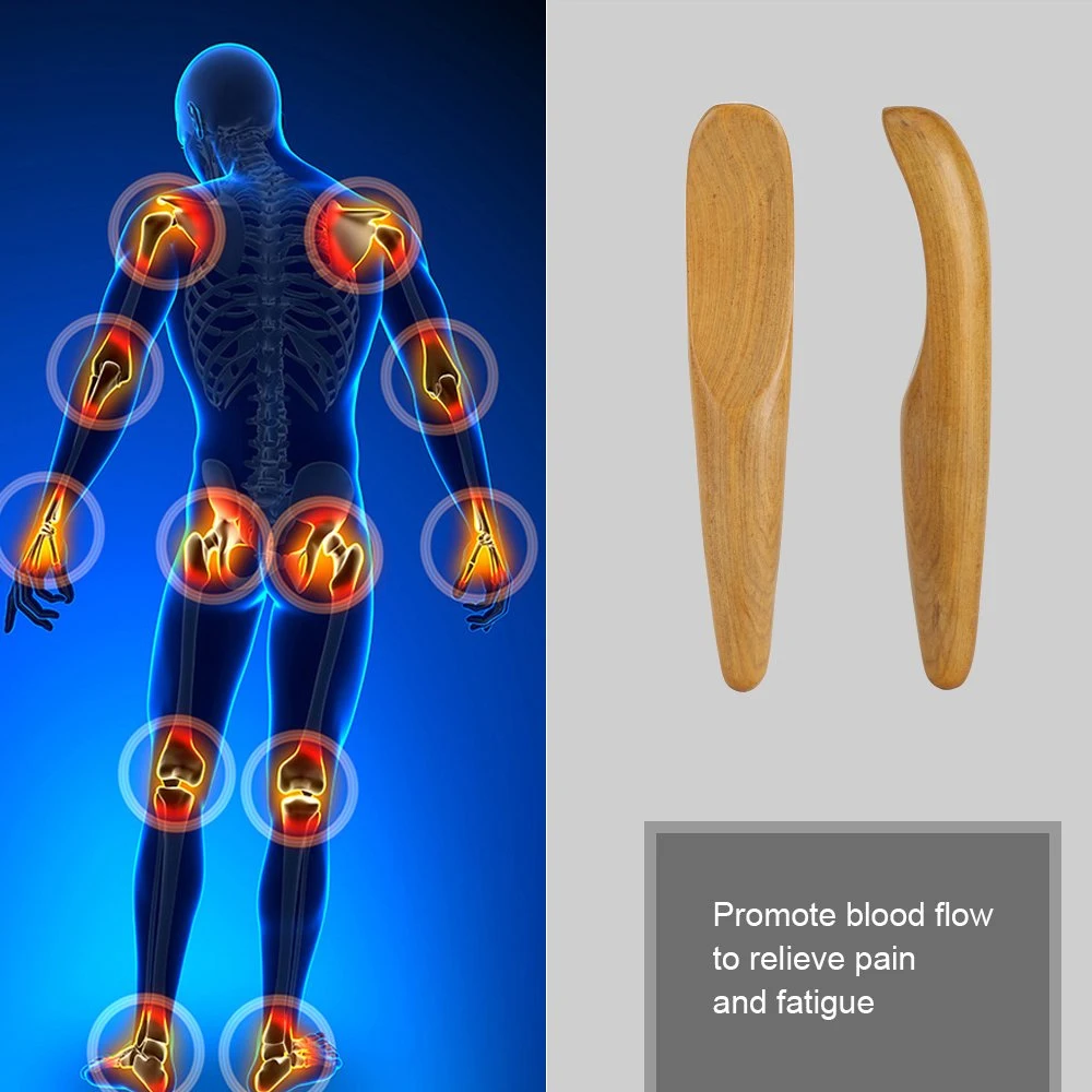 Raspador de masaje de Guasha de madera carbonizada, terapia de presión, masajeador de acupuntura, herramienta de masaje con mango para el cuidado de