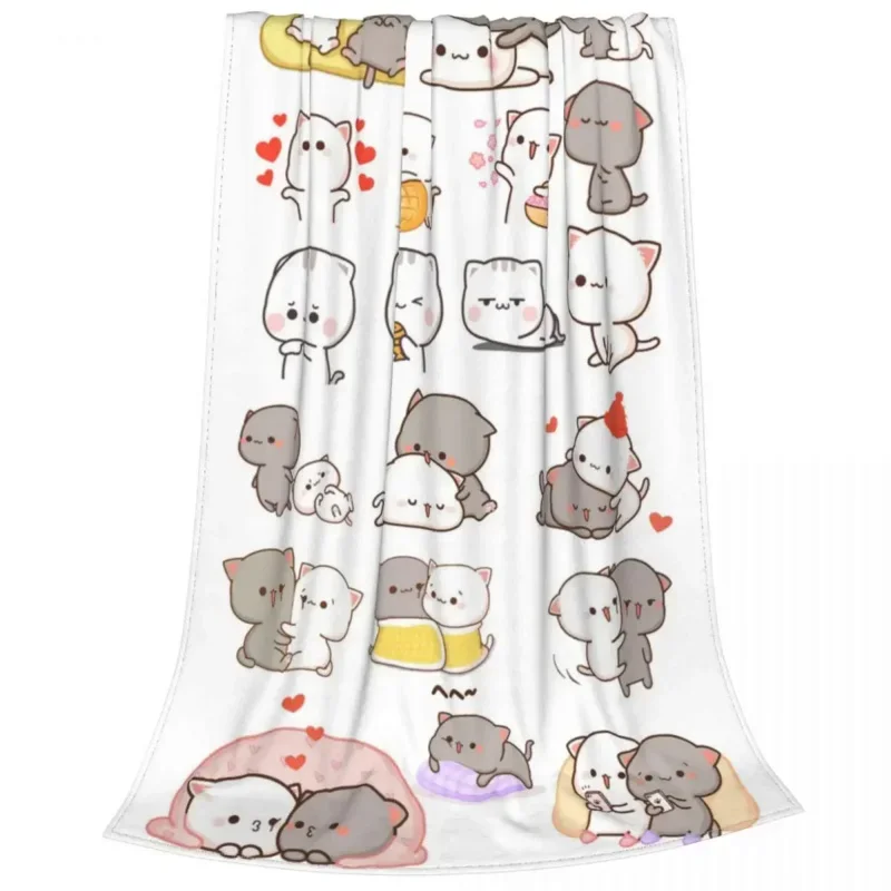 Cute Peach And Goma Blanket Cartoon Mochi Cat Flannel Throw Blankets Summer Air Conditioning Personalised Soft Warm Bedspreads