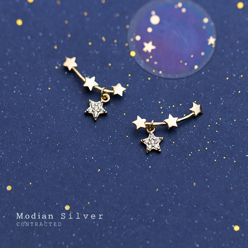 Modian Stackable Twinkle Star Sterling Silver 925 Stud Earrings for Women Fashion 3 Color Simple Ear Pin Fine Jewelry 2020 New