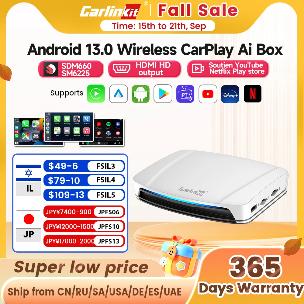 

8 + 128G Carlinkit ТВ-приставка Android 13 Беспроводная автомобильная коробка Carplay Мини Android Авто Беспроводной адаптер Qualcomm 8 ядер Fota Обновление HDMI