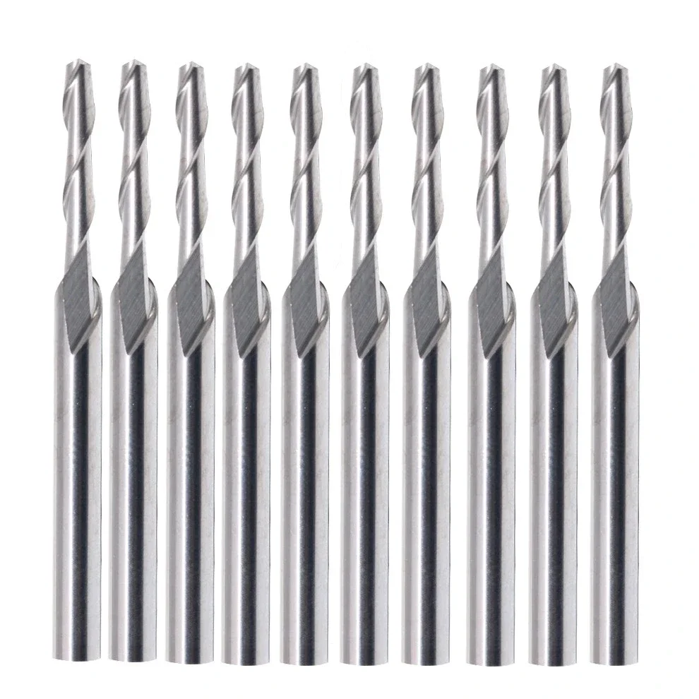 

‌ 10 шт. спиральные фрезы с ЧПУ - хвостовик 3,175 мм, 0,8x3 мм, режущие инструменты с двойной канавкой ‌