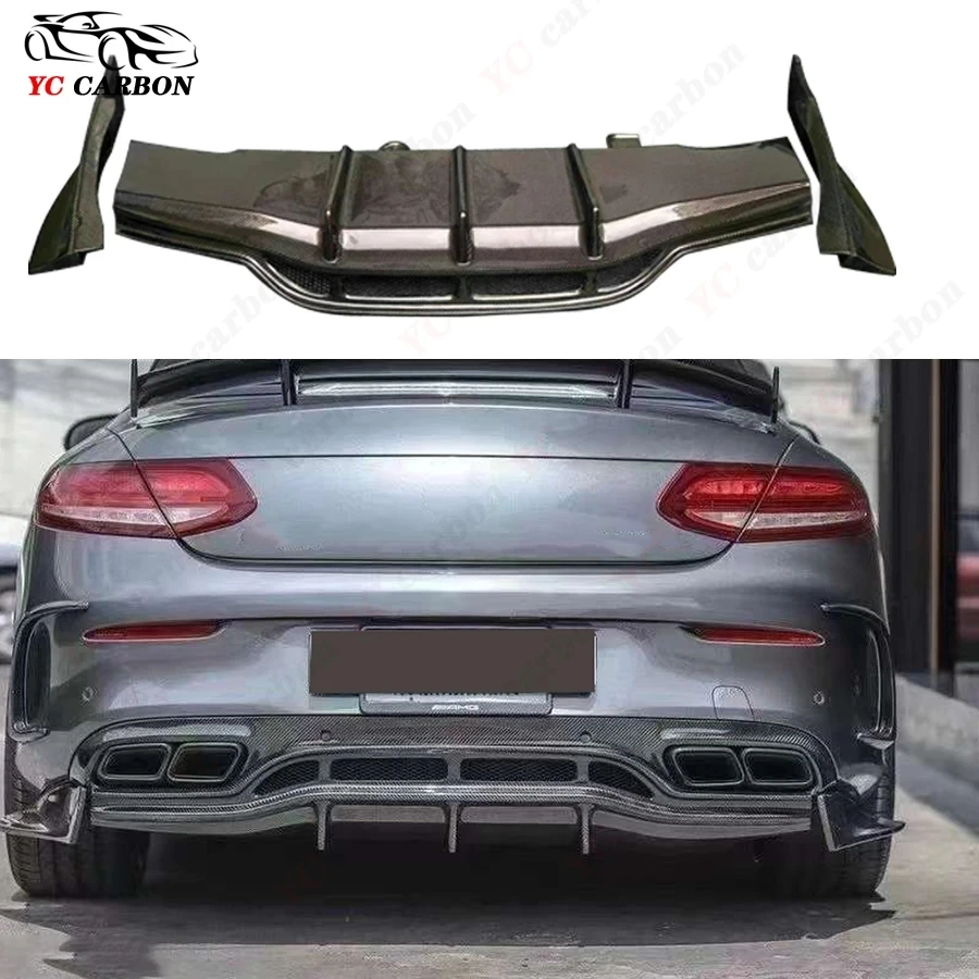 For Mercedes Benz C Class W205 C63 2015-2018 Two doors Carbon Fiber Car Rear Bumper Diffuser Rear Side Splitters Spoiler Lip