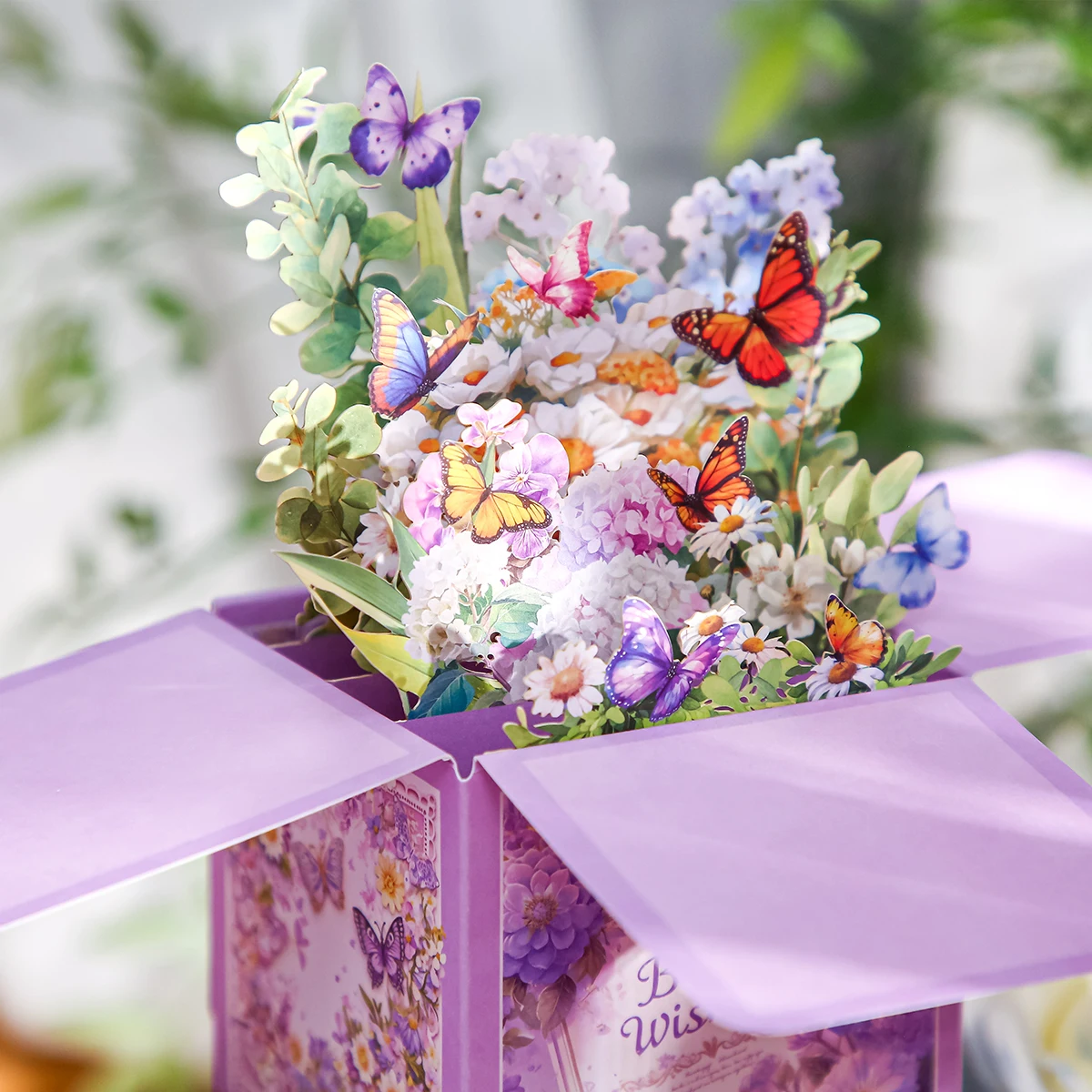 1Pcs Flower Wishes Three-Dimensional Greeting Card 3D Three-Dimensional Flower Butterfly Greeting Card Hollow Paper Personalized