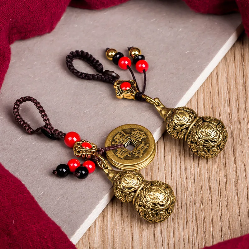 Charm Auspicious Gourd Chinese Style Fengshui Heart Sutra Bell Keychain Components Car Keyring Brass KeyChains Jewelry Findings