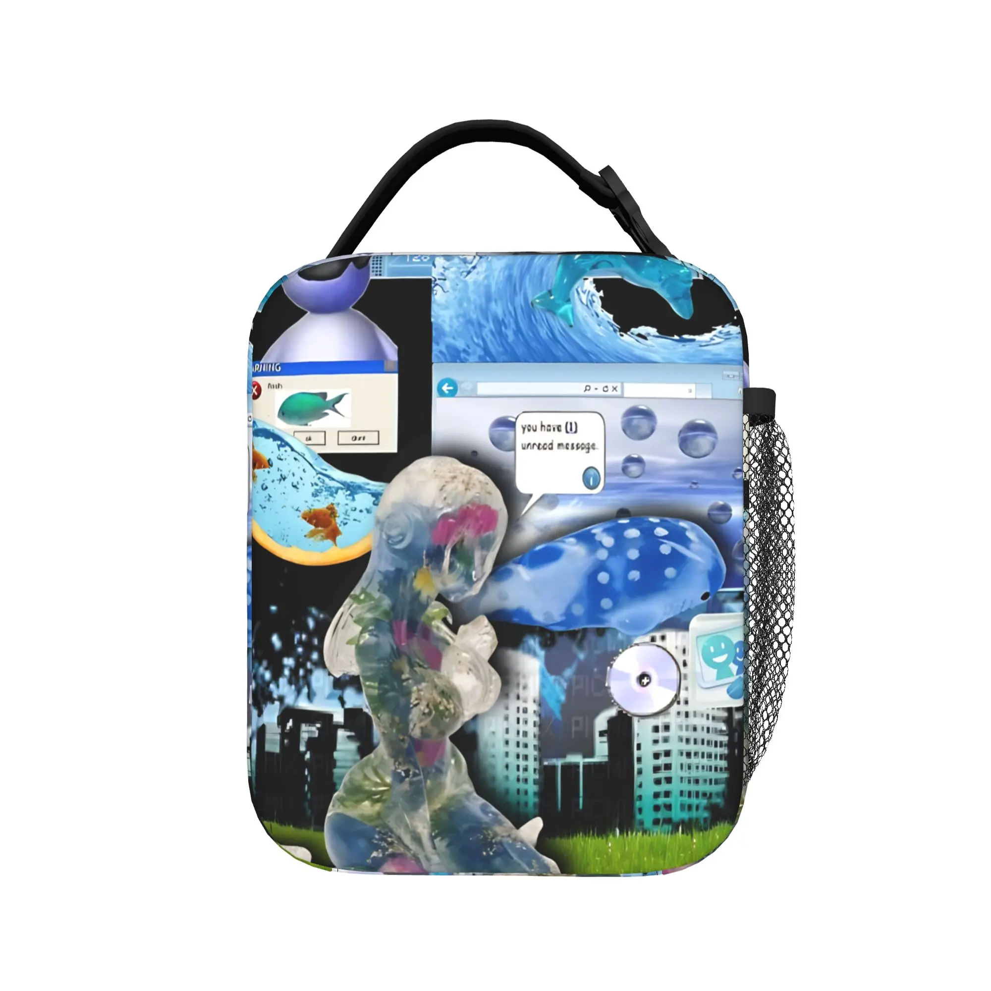 Frutiger Aero World Vaporwave Lunch Bag  Cute Lunch Box Outdoor Picnic Portable Insulated Tote Food Bags  Print Cooler Bag