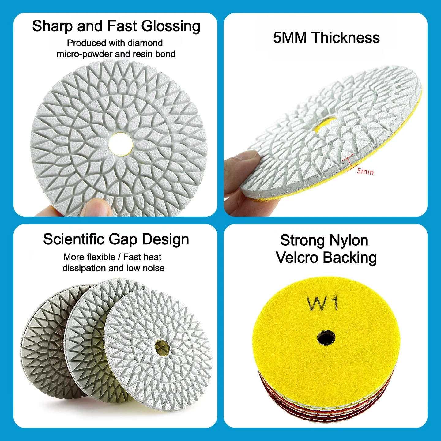 3 Stück 3-Stufen 4-Zoll Diamant-Polierpads Flexible Nass-Polierscheibe aus Granitharz zum Polieren von Marmor und Beton – Detail 4
