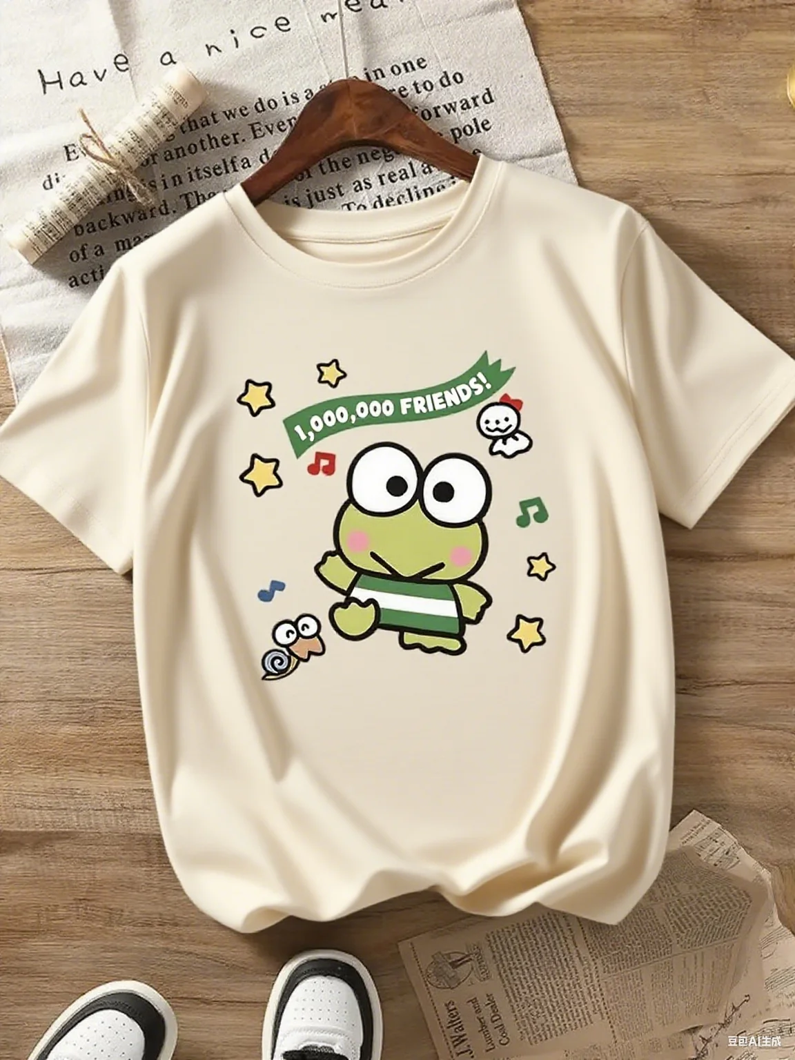 

Fun Kerokerokeroppi “1,000,000 FRIENDS!” Graphic Pure Cotton T - Shirt Sanrio Character Music - Themed Design Arrival Tee S-4XL