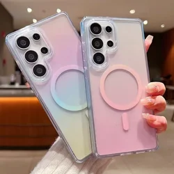 Transparent For Gradient Color Case For Samsung S25 Ultra Magnetic Cover Funda For Samsung S25 Plus S24 Ultra Hard Luxury Cases
