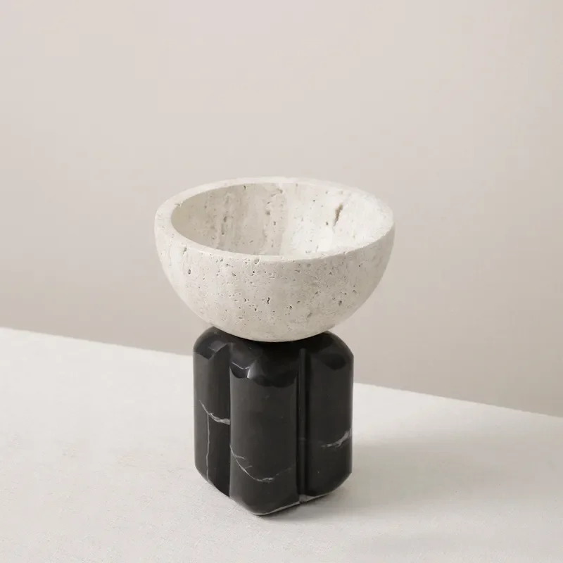 Nordic modern simple light luxury travertine flower ware fruit plate model house sales office decoration living room dining
