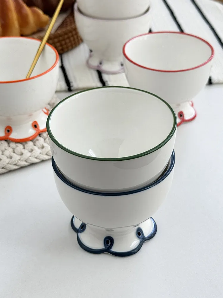 Korean‑Style Hollow Petal Footed Ceramic Mug Cute Contrast Color Rim Cup Exquisite Dessert Yogurt Milk Coffee Drinking Cup