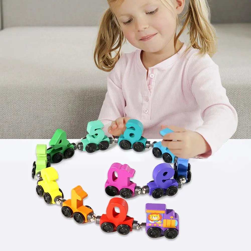 Wooden Magnetic Number Train Toy, Colorful Digital Building Blocks Set for Kids Early Learning and Hand Eye Coordination ﻿