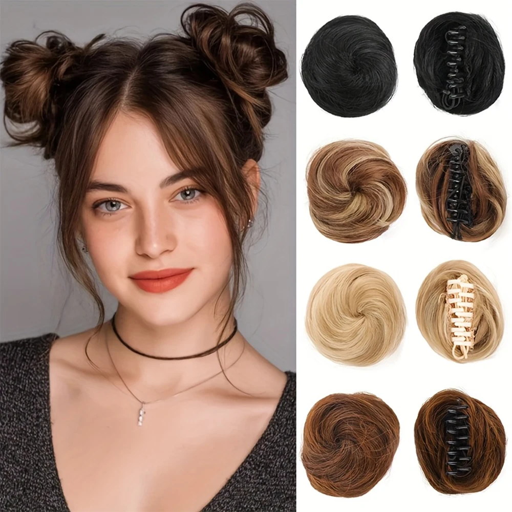 Women's Hair Buns Synthetic Curly Chignon Ombre Claw Hair Messy Buns Updo Claw Clip In Hairpiece For Women