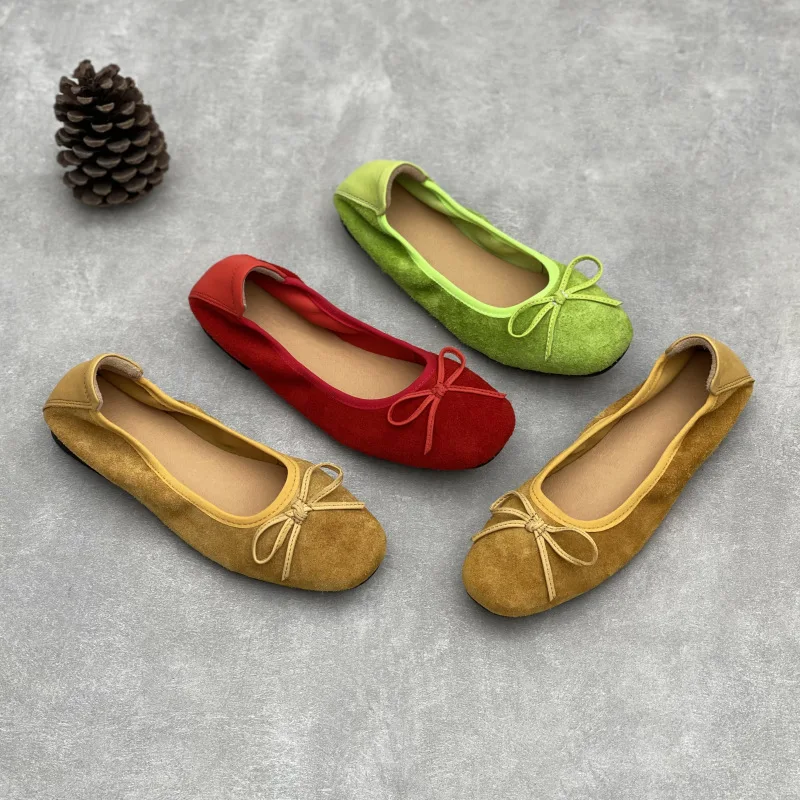 

Женские замшевые туфли на плоской подошве из воловьей кожи, балетки из мягкой кожи