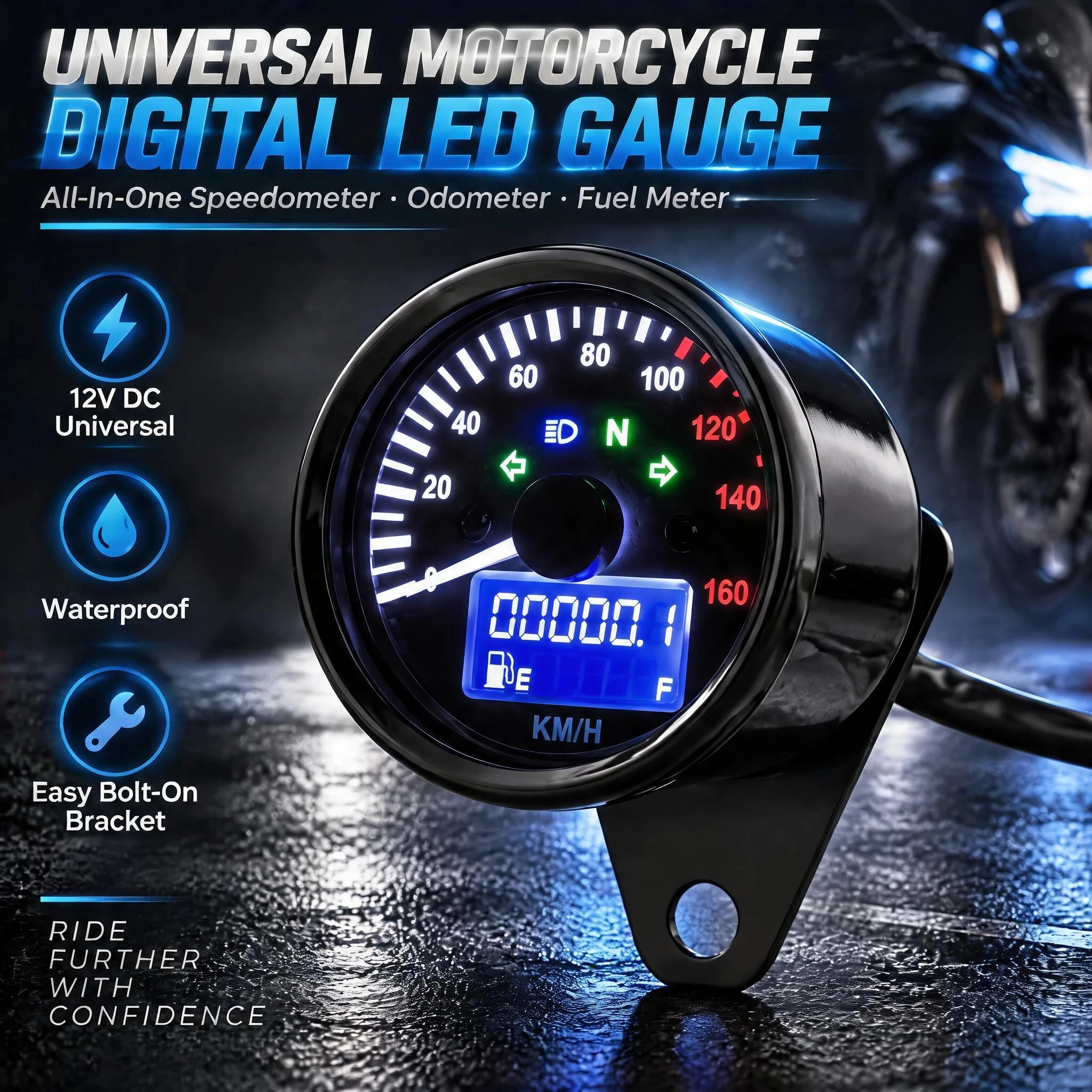 Modified Universal Multi-functional LED Liquid Crystal Instrument for Cafe Racer Motorbike Motorcycle Speedometer 12V Odometer