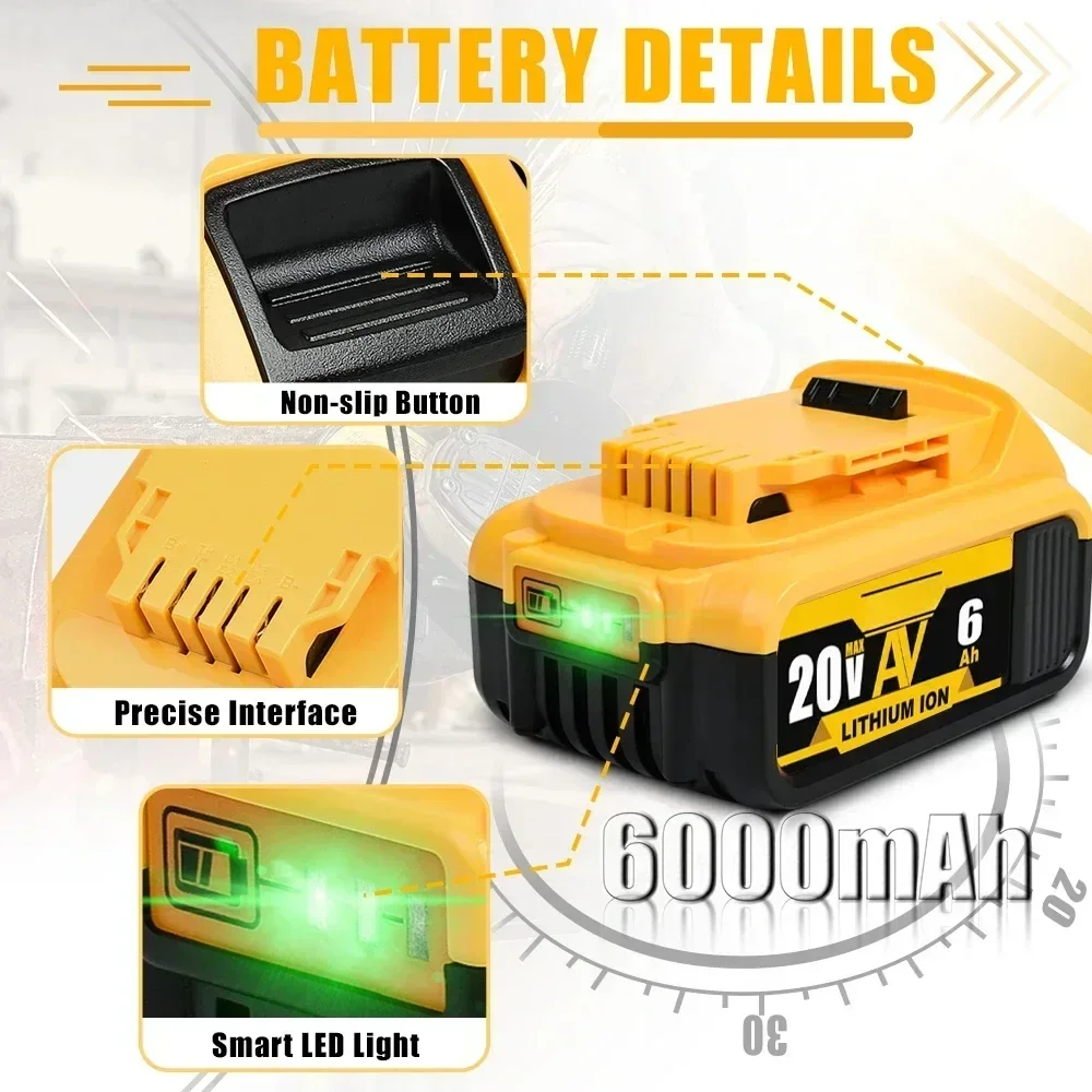 Genuine 18V/20 Volt MAX 6.0Ah 8.0Ah DCB200 Replacement Li-ion Battery for DeWalt DCB205 DCB201 DCB203 Power Tool Batteries