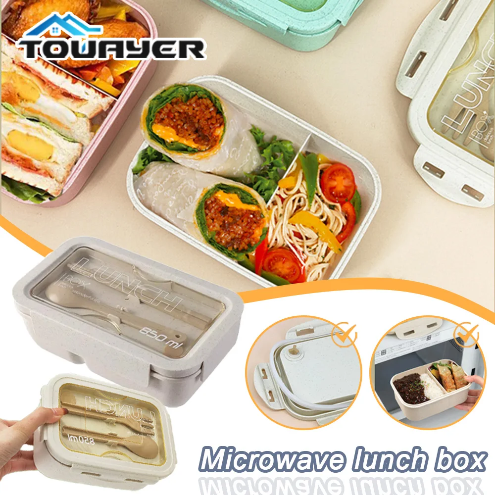 

Wheat Straw Japanese Bento Box Student Lunch Box Explosive Office Worker Plastic Partition Microwave Double Layer with Tableware