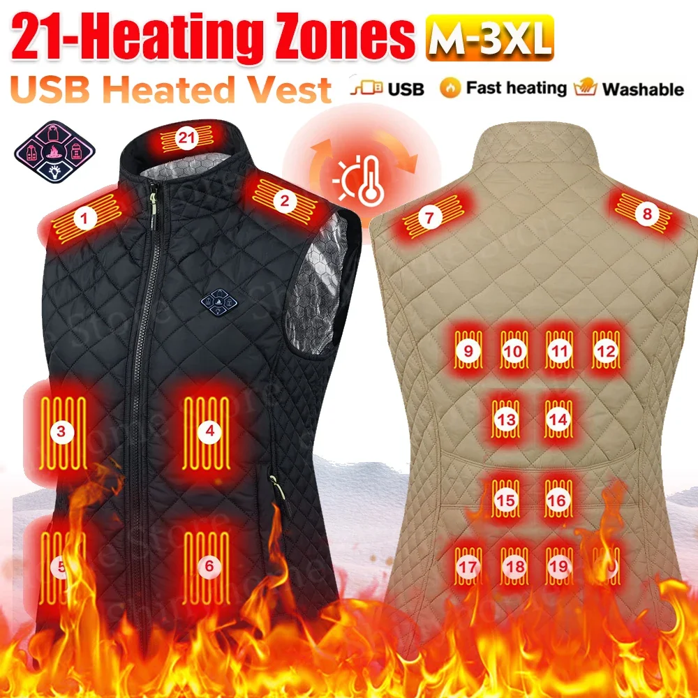 Women 21-zone Electric Heating Vest Autumn and Winter Cotton Vest Electric Heating Thermal Vest Jackets Heated Coat For Women