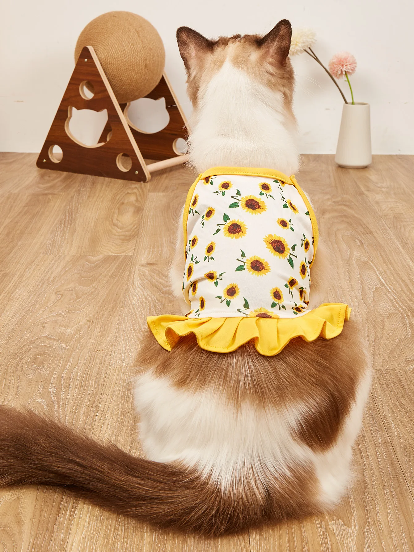 Dog Dress Sunflower Printed Girl Dog Sleeveless Ruffle Clothes  Pet Apparel Doggie Cat Clothing Puppy Dresses Doggy Costume