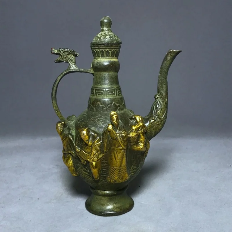 

Chinese collection antique copper ornaments teapots wine pots antique Eight Immortals teapots home decoration craft gift
