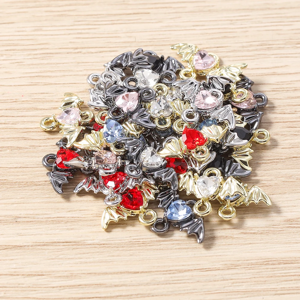 5 Stück 15 x 11 mm niedliche bunte Kristall-Metall-Herzflügel-Anhänger-Verbinder für die Schmuckherstellung, Halsketten, Armbänder, DIY-Bastelbedarf – Detail 20