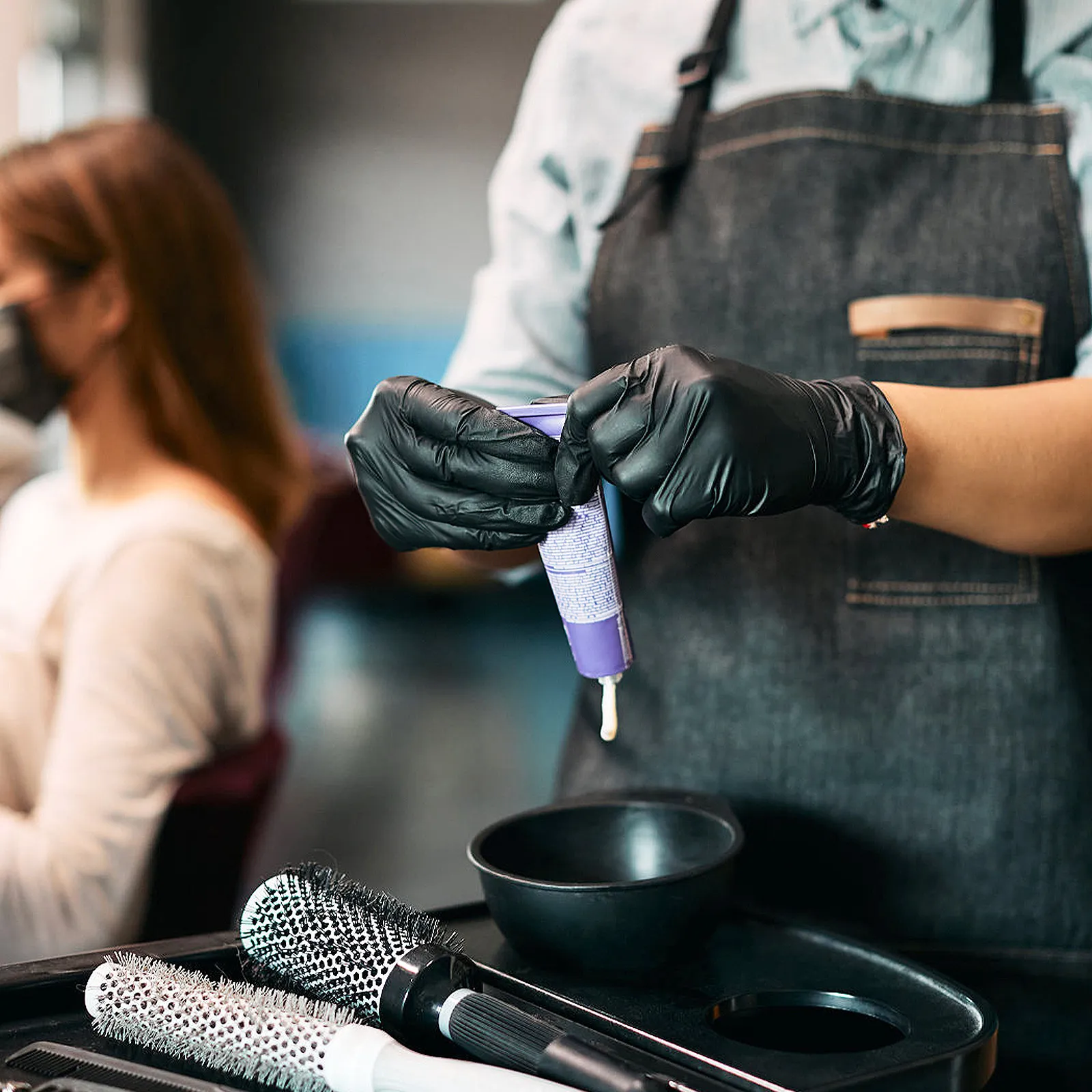 

10pcs Black Latex Gloves Reusable Salon Hair Dye Medium Size Heat Resistant Laboratory Gloves Powder Free Textured Finish