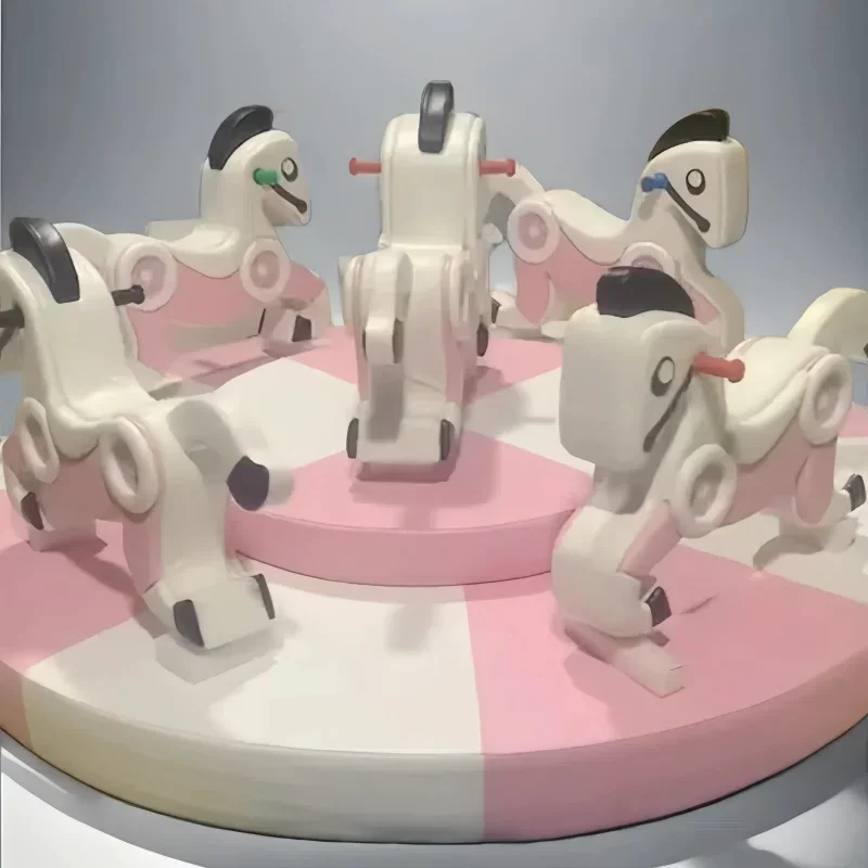 

Cute Pink White Grey Indoor Playground Horse Electric Cafe Restaurant Carousel Kids Party Soft Play Indoor Soft Play Equipment